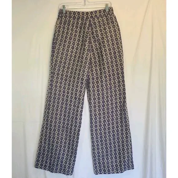 Derek Lam Wide Leg Geometric Blue White Wide Leg Pants US 4
